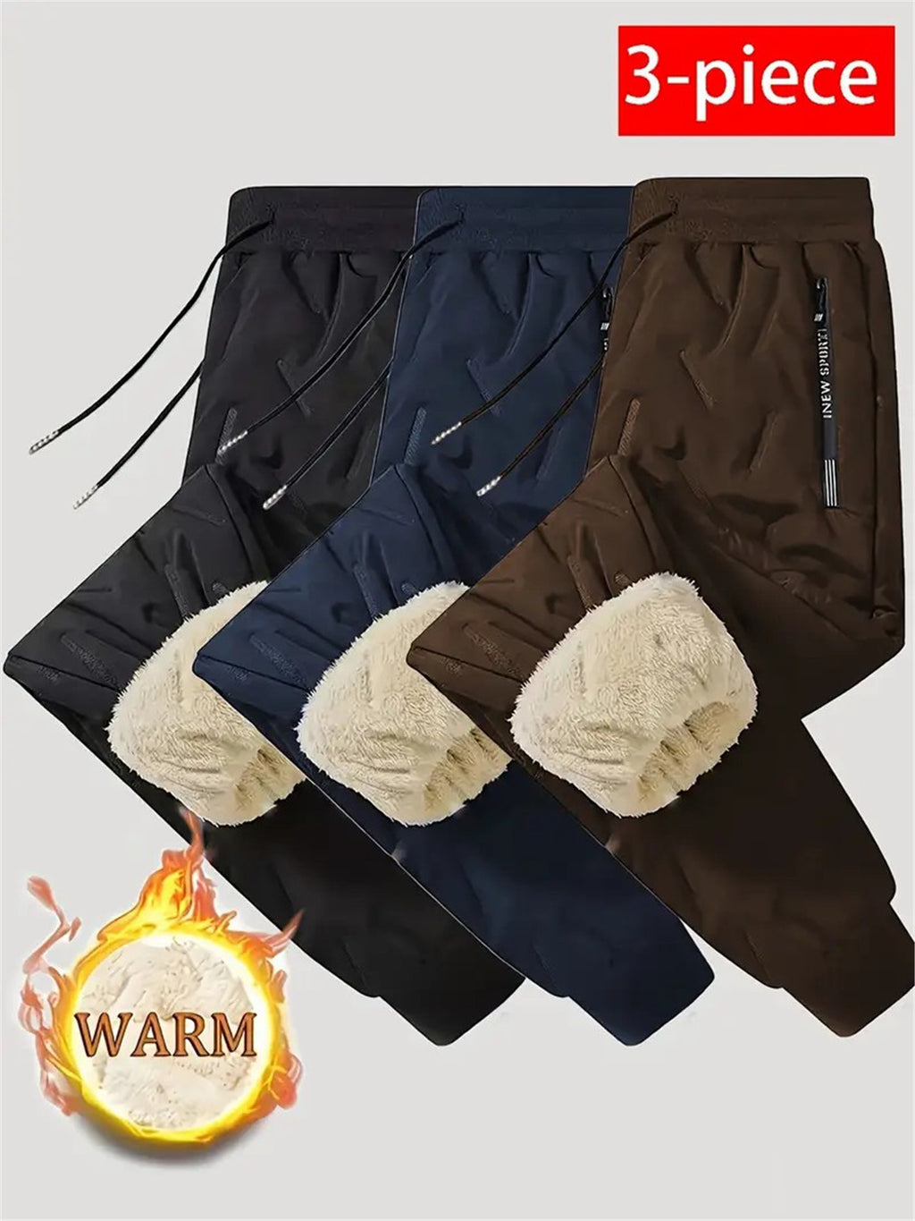 3pcs Men's Winter Pants with Jacket-Like Thigh Pouches - Windproof & Cold-Resistant Ankle-High Trousers for Skiing, Snowboarding, Sports (Black/Dark Grey/Brown) - Machine Washable Thickened, Winter Pants For Men, Mens Pants,