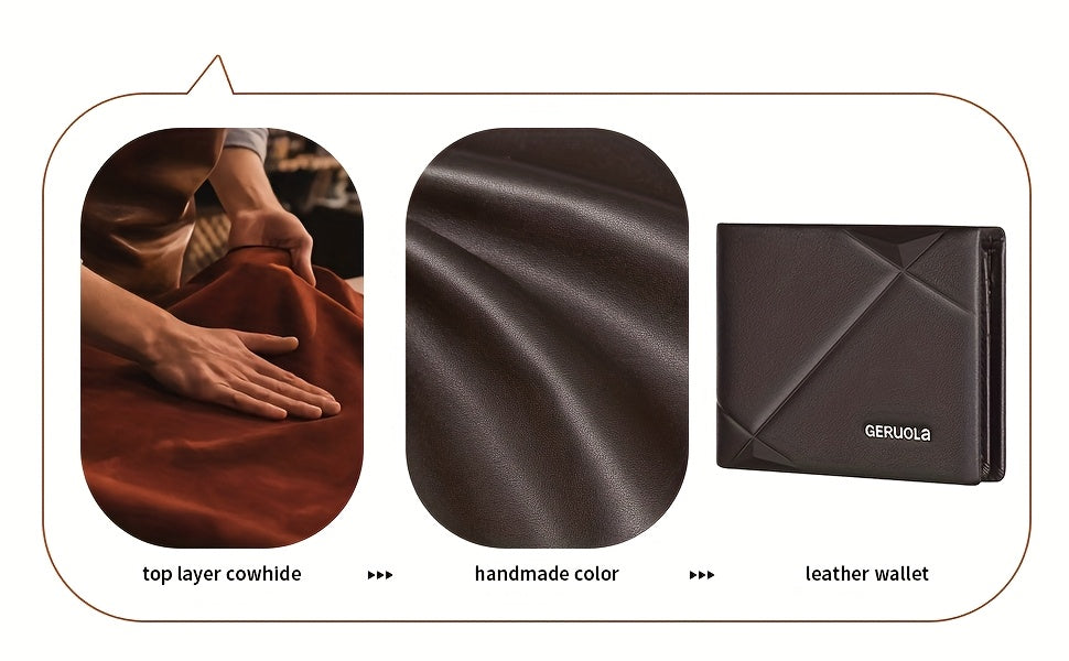 GERUOLA Men’s Genuine Leather Short Wallet – Top-Grain Cowhide RFID Blocking Credit Card Holder with Large Capacity Card Slots, Perfect Gift for Business, Office, Commute & Holidays