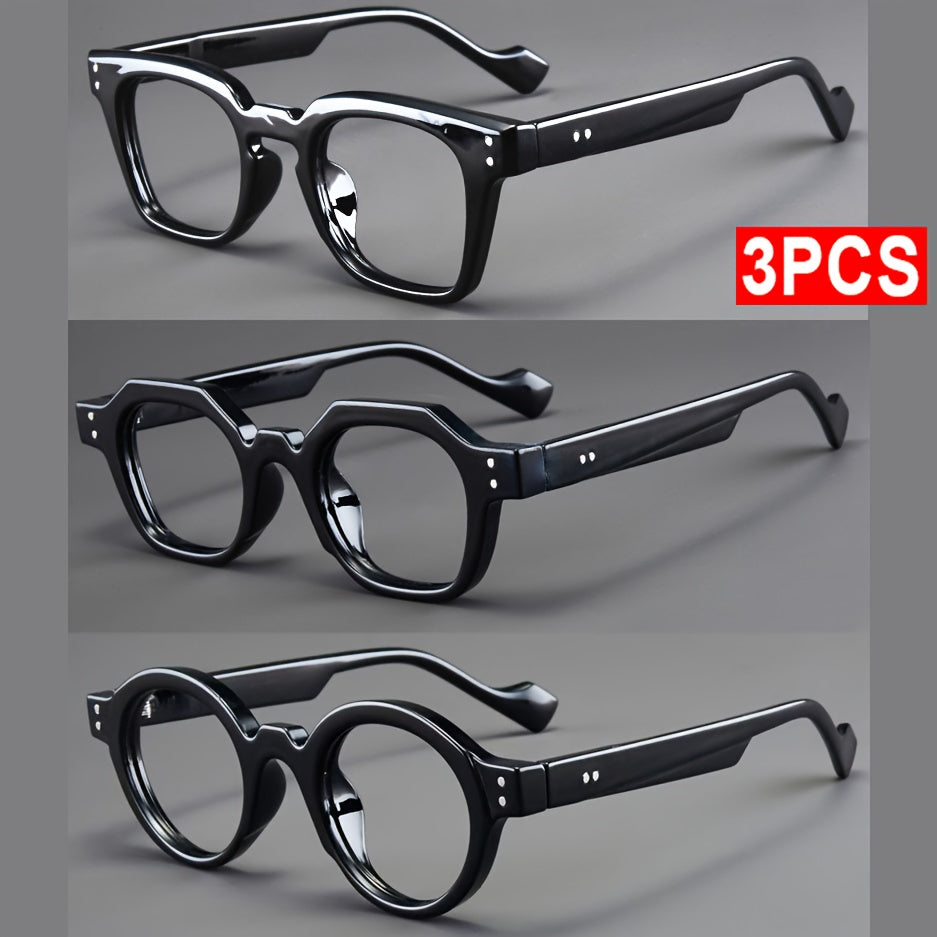 3pcs Unisex Reading Glasses Set – Elegant Round & Round-Square Presbyopia Frames, Light Luxury Elderly Reading Glasses for Women & Men