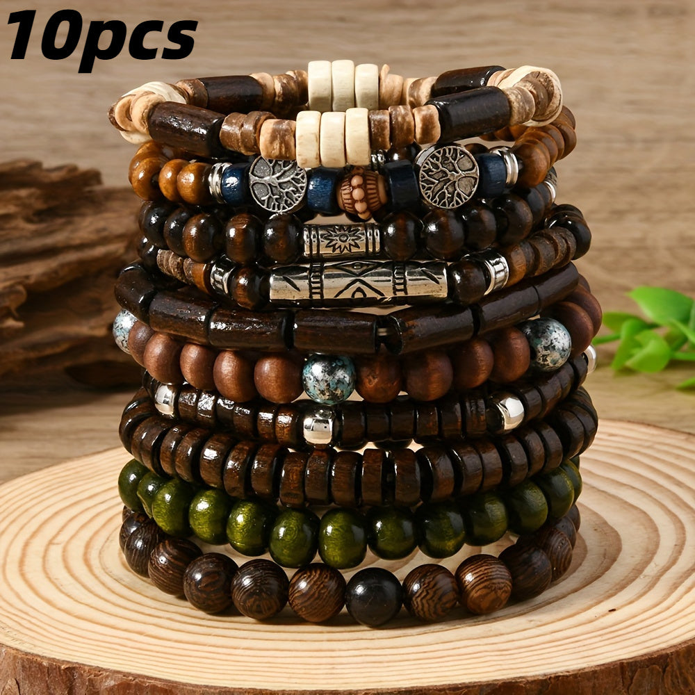 10pcs Boho Polymer Clay Bead Bracelets Set – Colorful Stretch Stackable Bracelets for Casual Wear, Parties & Vacations, All-Season Bohemian Jewelry