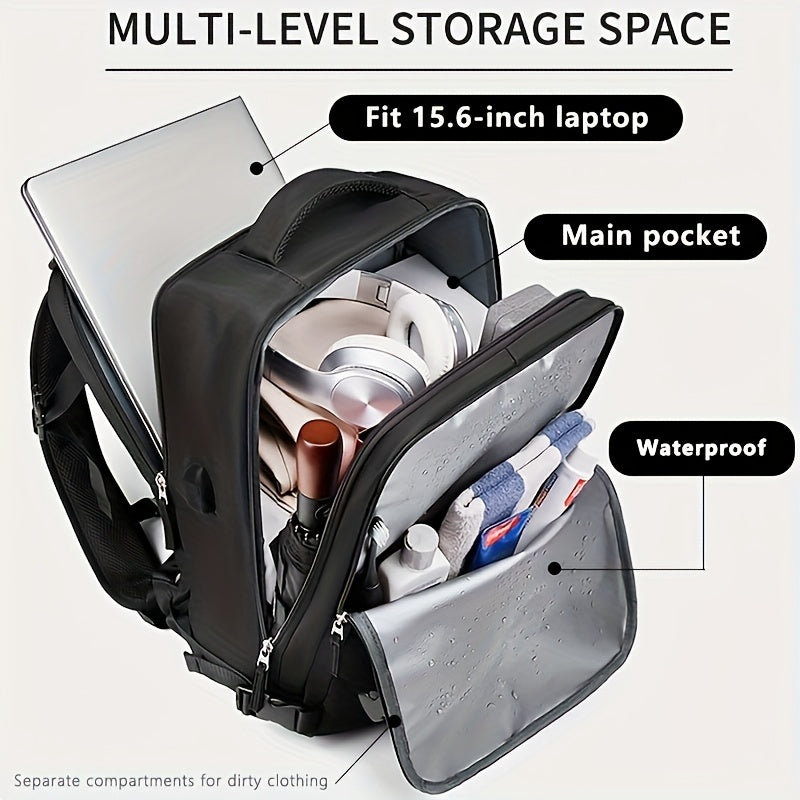 MSBAG Large Travel Backpack with USB Port & Laptop Compartment – TSA-Approved Carry-On, Shoe Pocket, Heavy-Duty Black Hiking & Business Weekender Bag