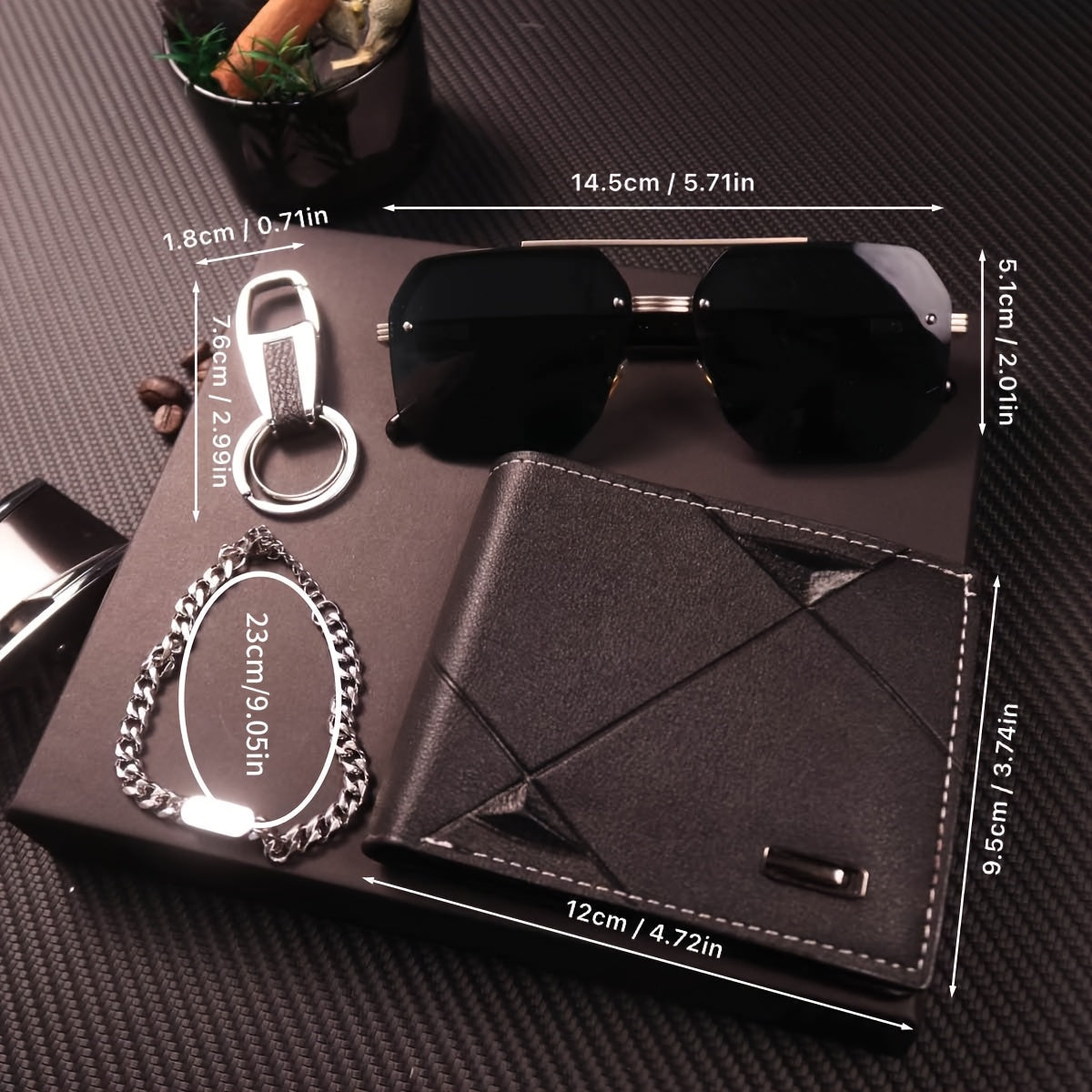 Men’s 6-in-1 PU Leather Gift Set – Belt, Wallet, Keychain, Bracelet, Glasses & Gift Box for Boyfriend, Husband, Dad – Birthday, Valentine’s Day & Father’s Day