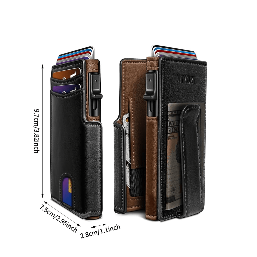 Retro Men’s RFID Blocking Card Case – Black Vintage Microfiber Leather Wallet with Pop-Up Multi-Slots, Magnetic Flip Cover, Coin Pocket & ID Window