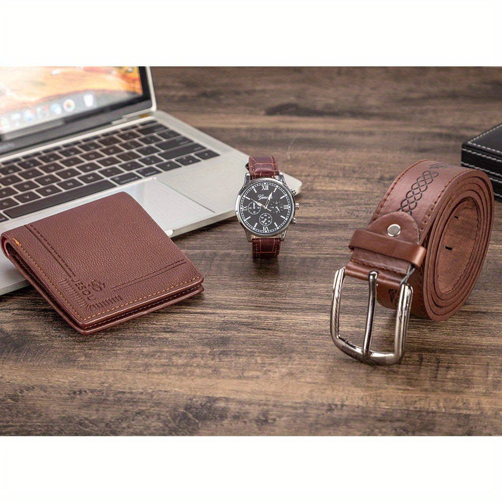 Men'S Gift Set Father'S Day Gift Beautifully Wrapped Watch + Wallet Belt Set Creative Combo Set