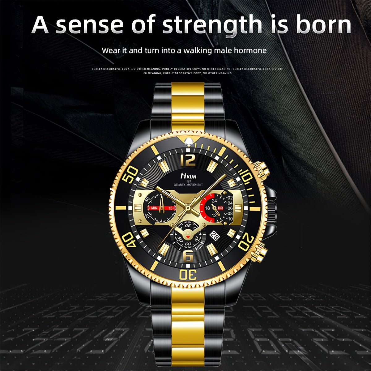 Men’s 5pcs Luxury Black Gift Set – Two-Tone Chronograph Watch, Wallet, Woven Nylon Automatic Belt, Pilot Glasses & Keychain in Elegant Box – Fashion Accessory Kit for Birthday, Halloween, Thanksgiving & Christmas