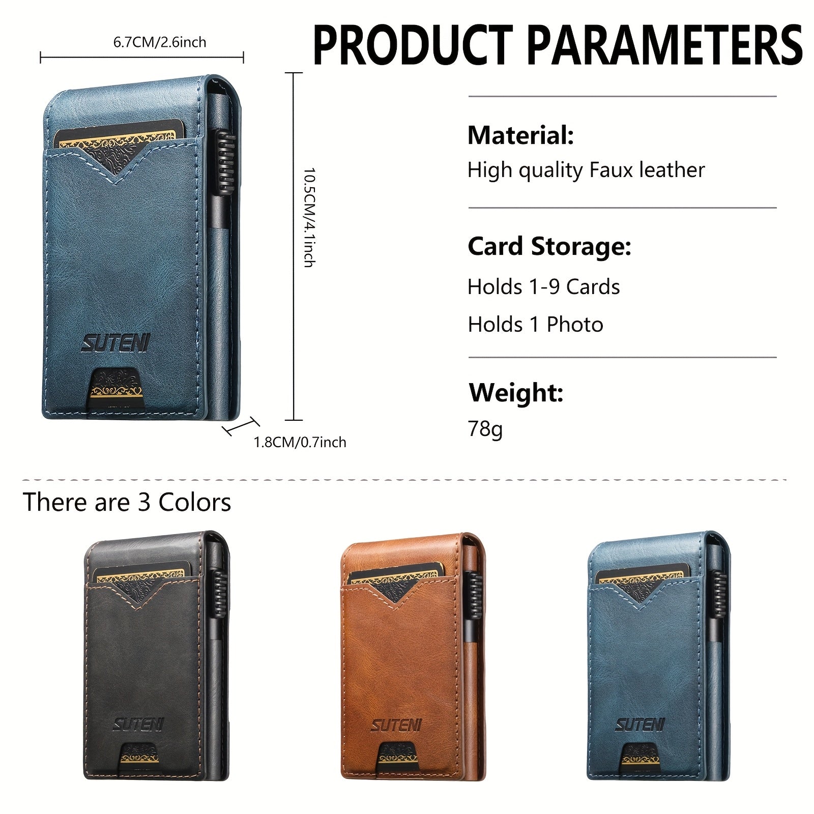 SUTENI Men’s Automatic Card Ejector Wallet – Light Brown Oil-Wax Faux Leather Business Wallet with Flip Cover, Photo Slot & Multiple Card Slots