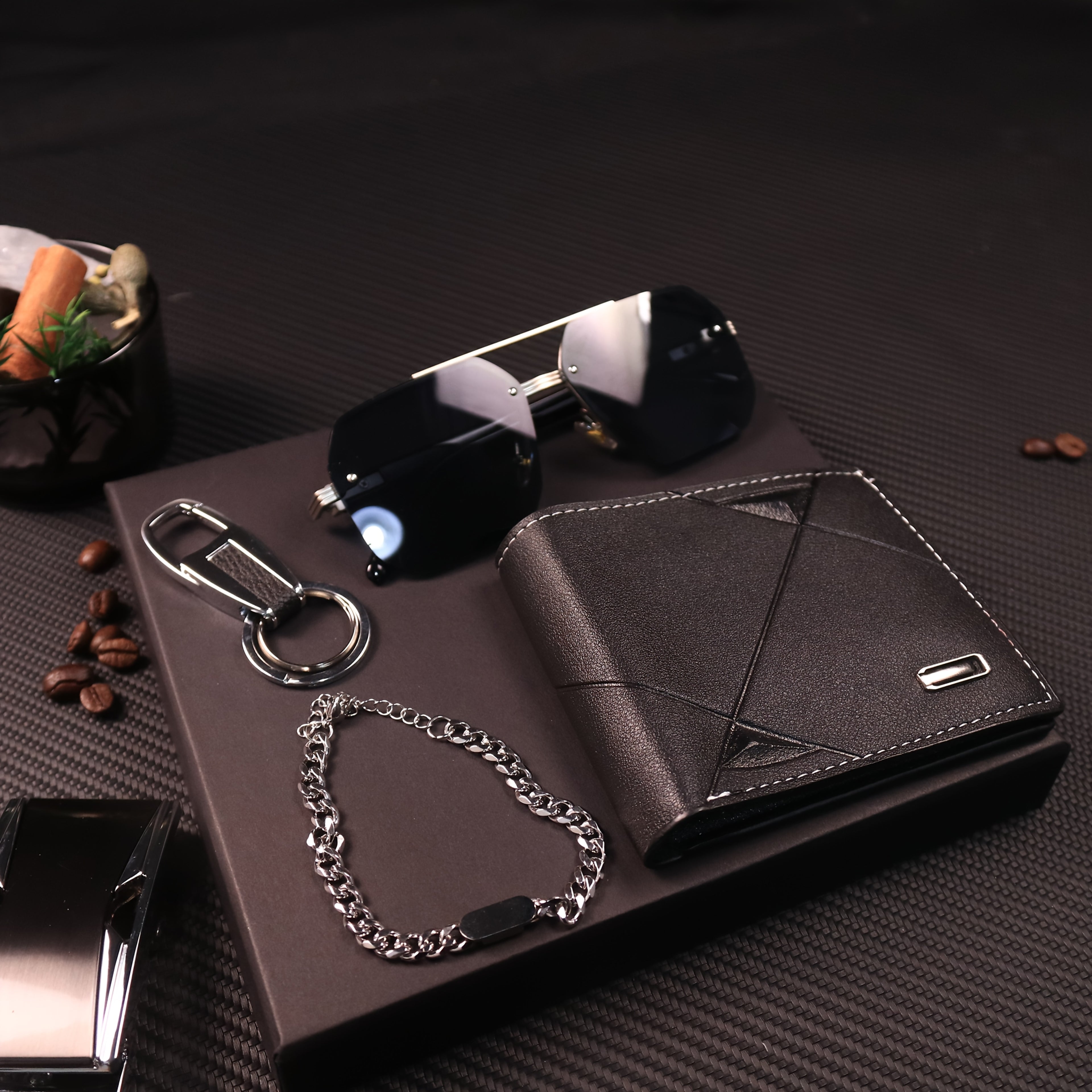 Men’s 6-in-1 PU Leather Gift Set – Belt, Wallet, Keychain, Bracelet, Glasses & Gift Box for Boyfriend, Husband, Dad – Birthday, Valentine’s Day & Father’s Day