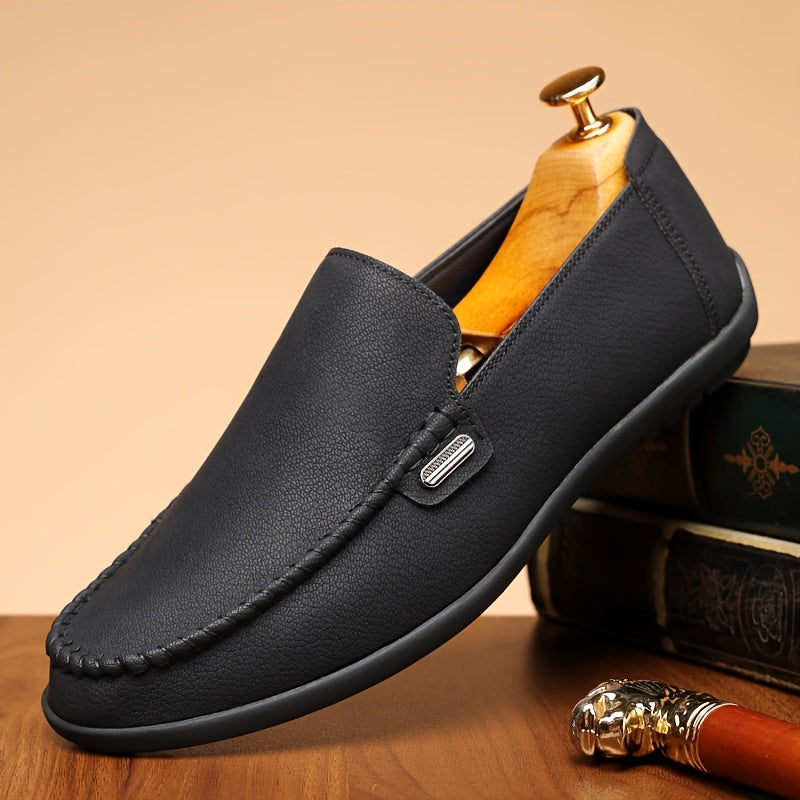 Men’s Business Casual Leather Loafers – Pointed Toe Slip-On Dress Shoes with Rubber Sole, All-Season Minimalist Office & Party Shoes (White)