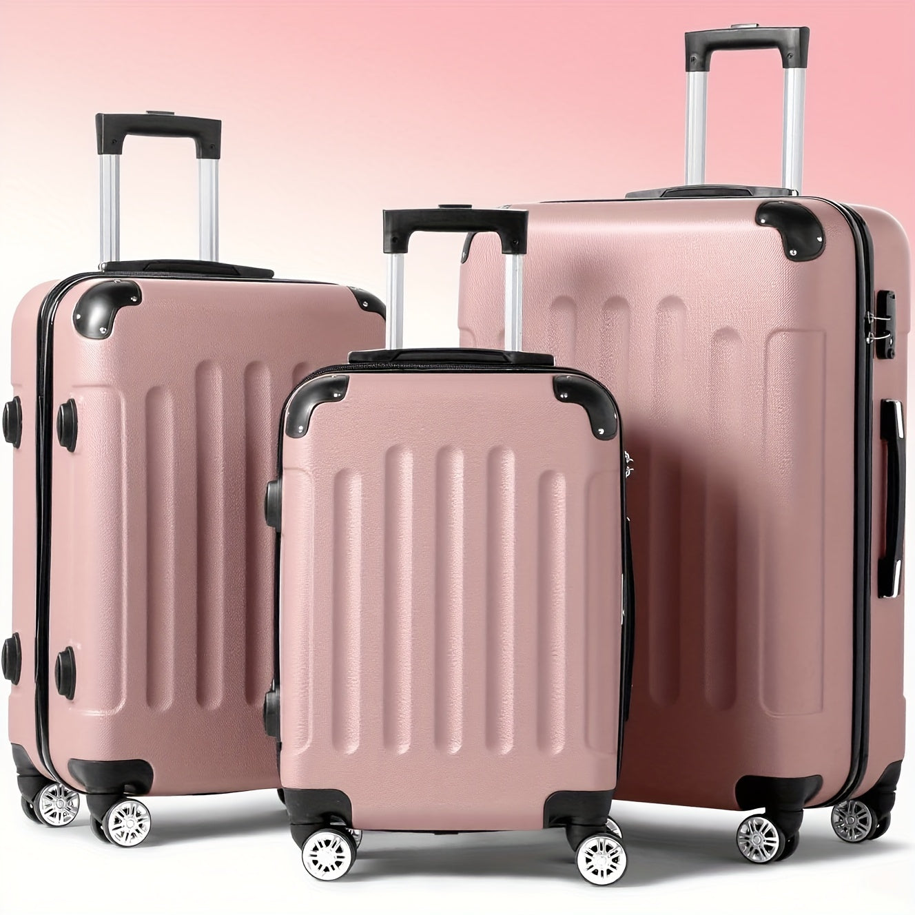 AUTOFOREVER 3-Piece ABS Hardshell Luggage Set – Super Light Scratch-Resistant 20"/24"/28" Spinner Suitcases with Aluminum Frame & Combination Lock (Bright Pink/Grey/Violet/Purple)