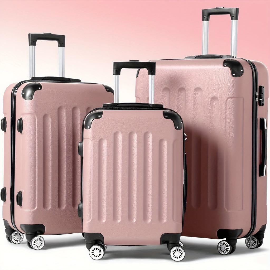 AUTOFOREVER 3-Piece ABS Hardshell Luggage Set – 20"/24"/28" Spinner Suitcases with Aluminum Frame, TSA-Style Combination Lock & 4-Wheel 360° Spinners for Men & Women (White/Red/Black/Bright Pink/Blue)