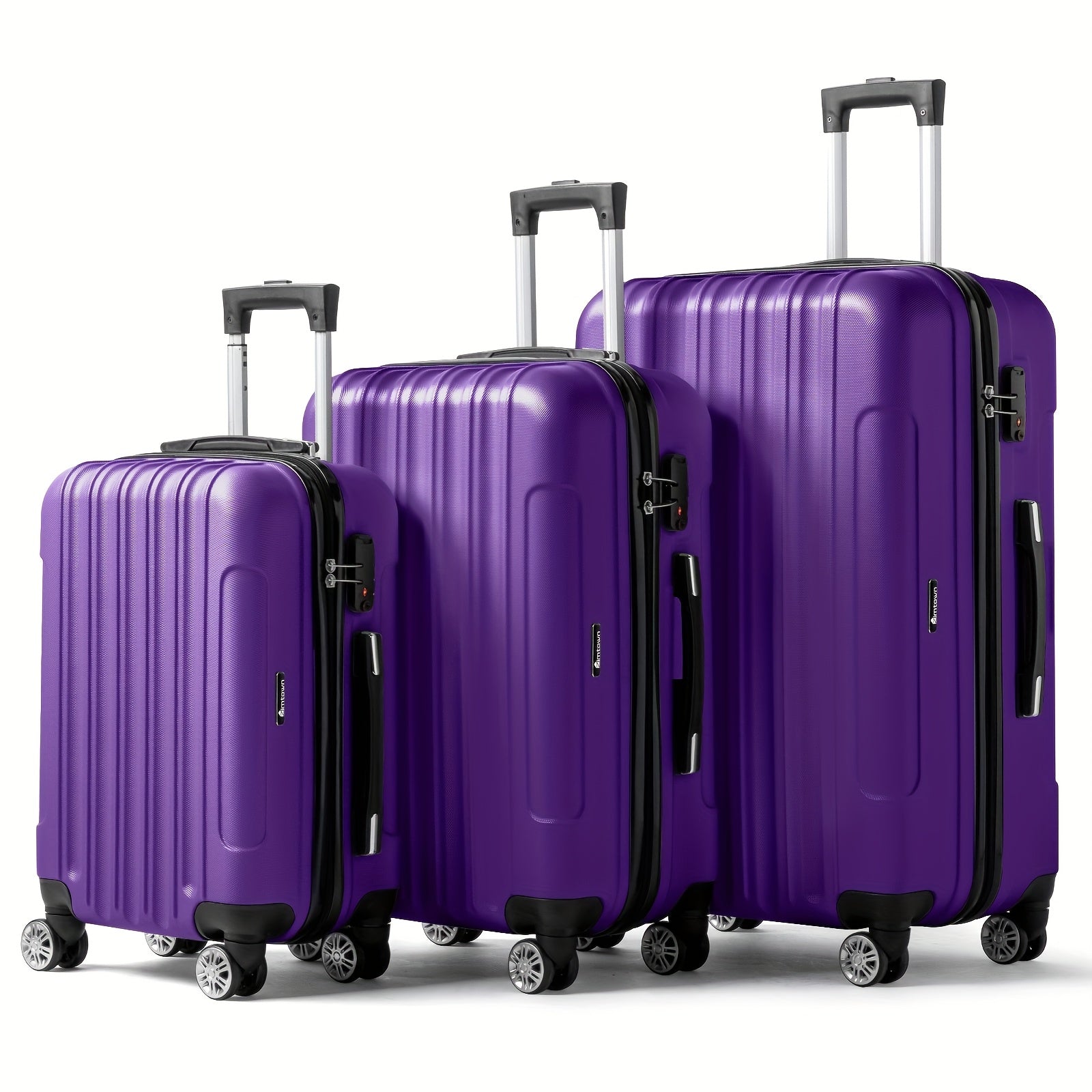 AUTOFOREVER 3-Piece ABS Hardshell Luggage Set – Super Light Scratch-Resistant 20"/24"/28" Spinner Suitcases with Aluminum Frame & Combination Lock (Bright Pink/Grey/Violet/Purple)