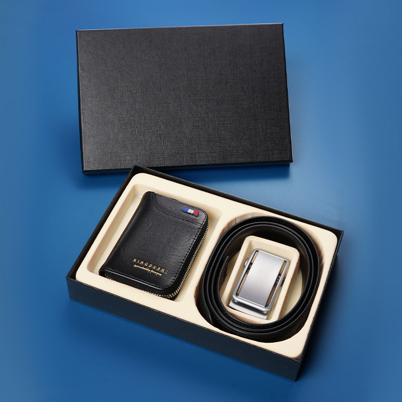 High-End Men’s Wallet & Automatic Buckle Belt Set – Premium PU Leather Gift Box for Dad, Husband & Gentlemen