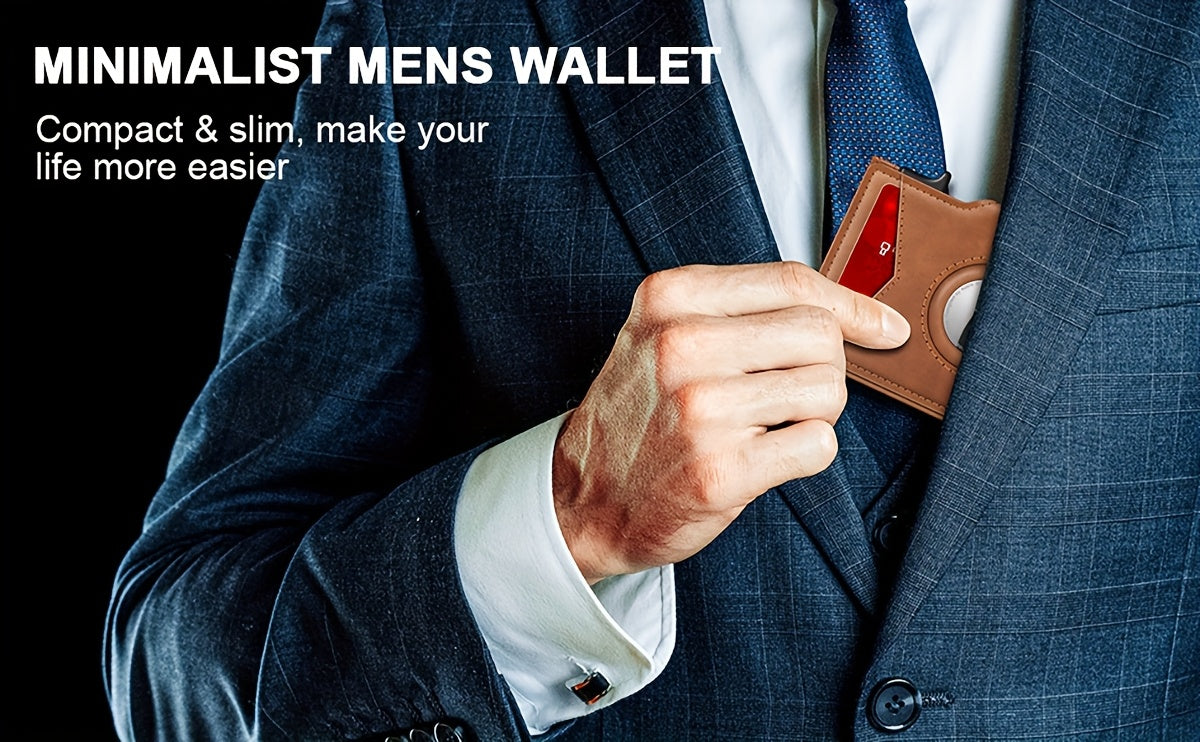 Men’s RFID Blocking Smart Bifold Wallet – Coffee Brown Microfiber Leather, Aluminum Card Holder, Elastic Cash Slot & Magnetic Closure