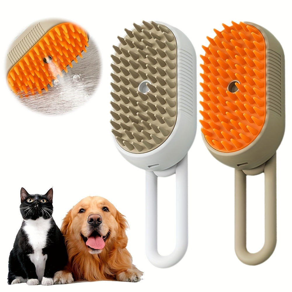2025 Upgraded TEDDY RUN 4-in-1 Pet Steam Brush – Self-Cleaning Deshedding Comb with Spray, Anti-Static Grooming Tool for Cats & Dogs, USB Rechargeable Rubber Bristle Brush