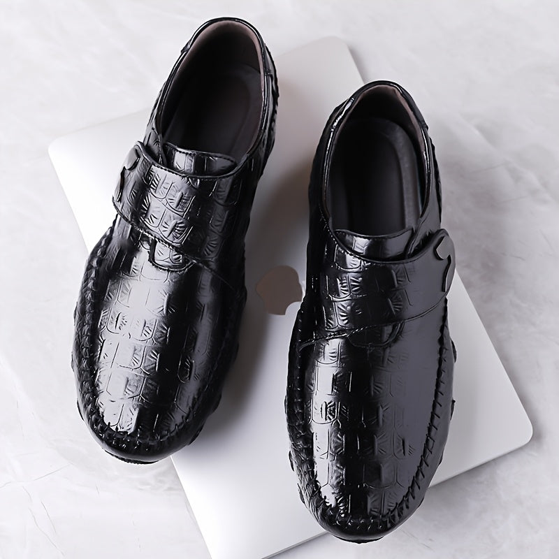 Men’s Crocodile Pattern Slip-On Loafers – Faux Leather Business Casual Shoes with Magnetic Closure & Non-Slip Rubber Sole