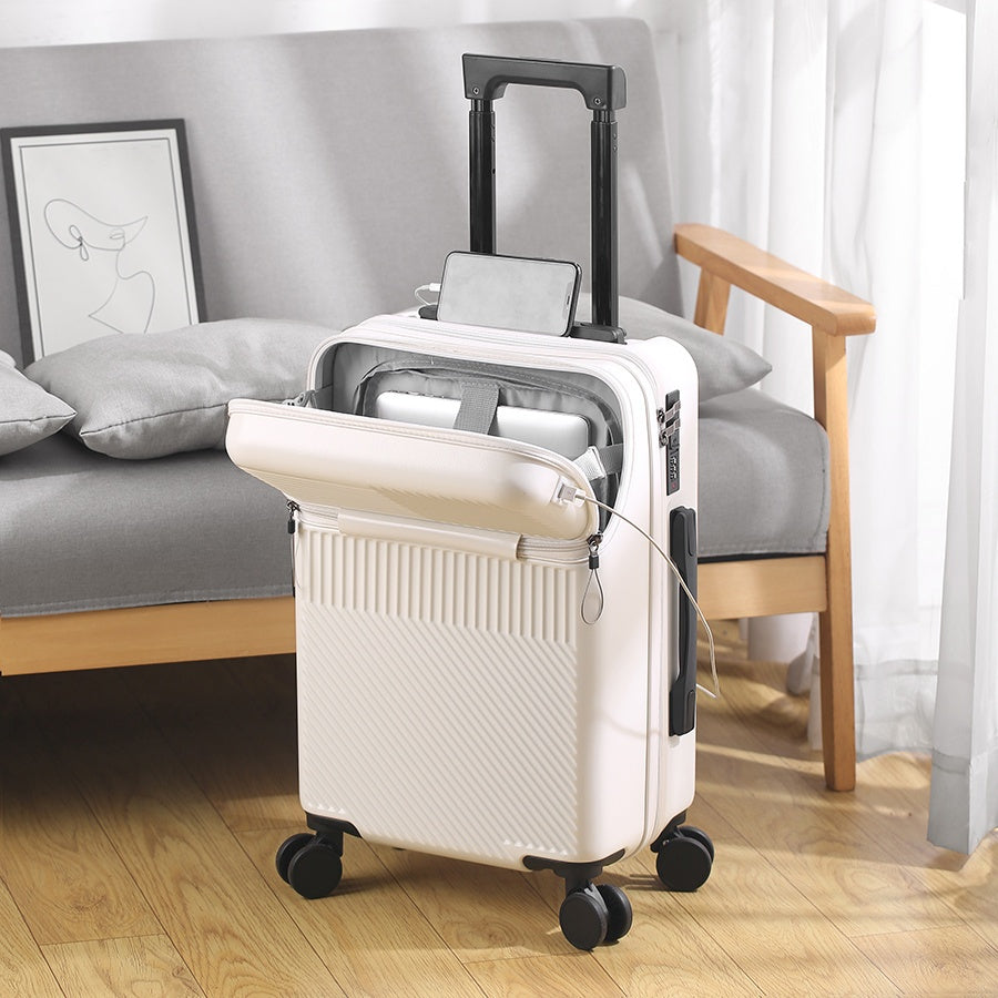 20" Hard Shell Carry-On Spinner Suitcase with TSA-Style Combination Lock – ABS+PC Lightweight Luggage with USB Port, Red & Black Travel Boarding Case for Daily Use