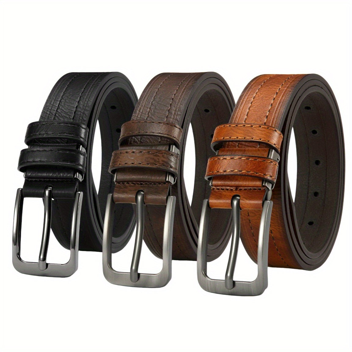 6pcs Men’s Vintage Distressed Leather Belt Set – Genuine Second Layer Cowhide Pin Buckle Belts in Brown & Black for Jeans, Suits & Casual Wear