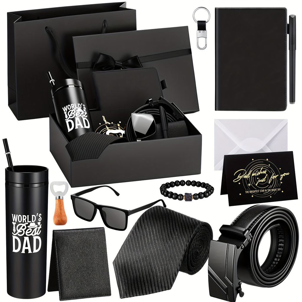 12-Piece Men’s Luxury Gift Set – Tumbler, Wallet, Tie, Belt, Keychain, Glasses, Pen, Journal & More in Premium Gift Box & Bag for Dad, Husband & Him – Birthday, Father’s Day, Christmas & Halloween