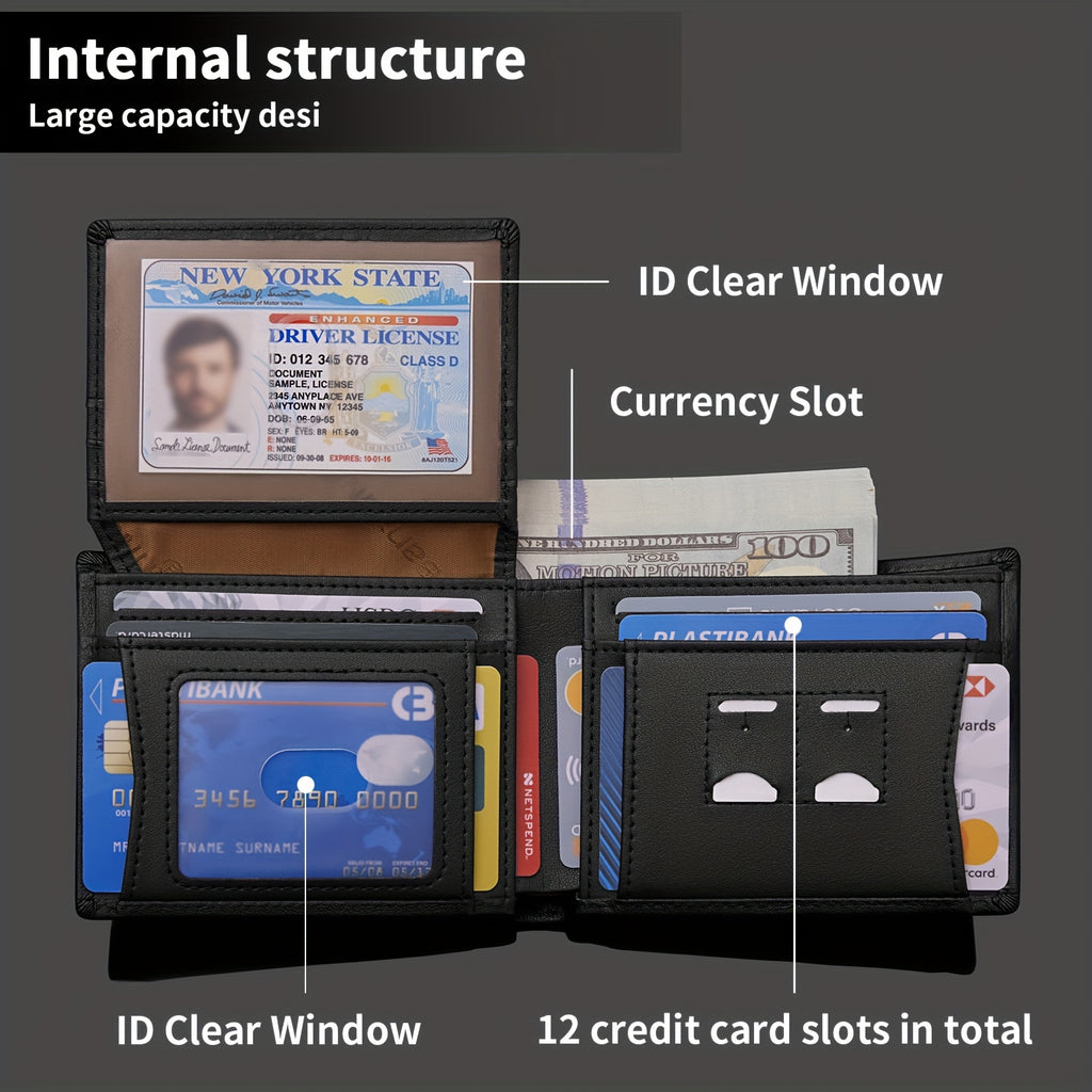 BANYANU Men’s Genuine Top-Grain Leather Wallet – Vintage RFID Blocking Large Capacity Wallet with 11 Card Slots, Perfect Father’s Day Gift