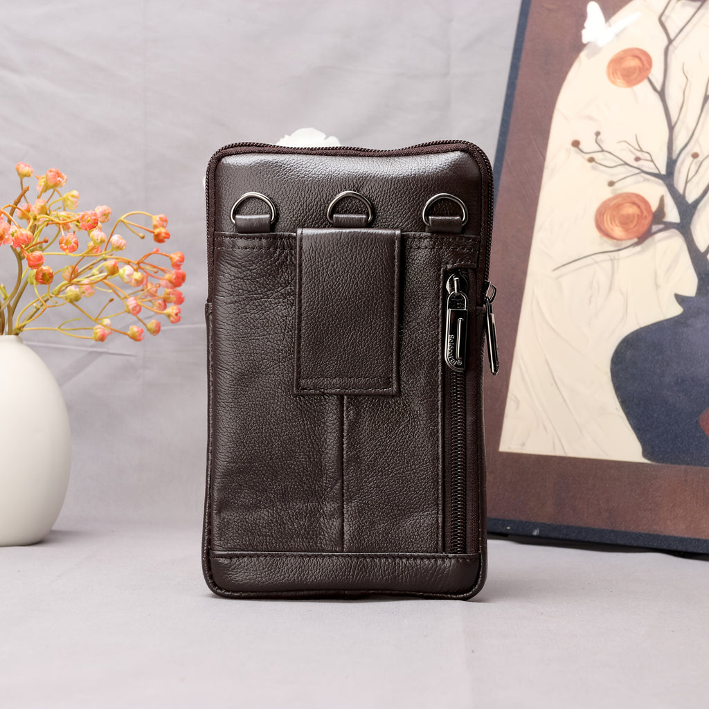 EAPN Men’s Genuine Leather Waist Bag & Wallet Combo – Black Top-Grain Crossbody Belt Bag with Multi-Pockets, Detachable Adjustable Strap & Zipper Closure for Daily Commute, Business & Casual