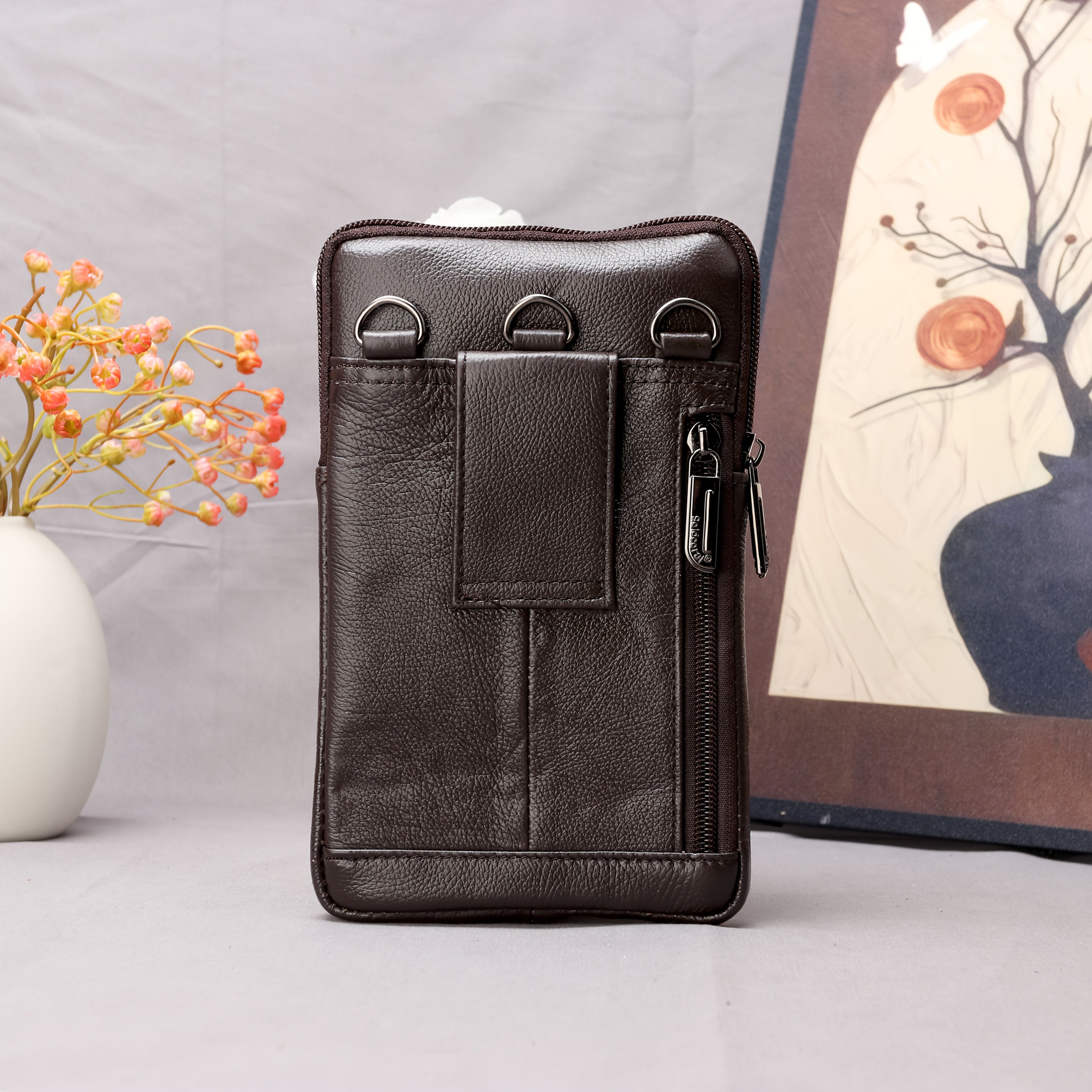 EAPN Men’s Genuine Leather Waist Bag & Wallet Combo – Black Top-Grain Crossbody Belt Bag with Multi-Pockets, Detachable Adjustable Strap & Zipper Closure for Daily Commute, Business & Casual