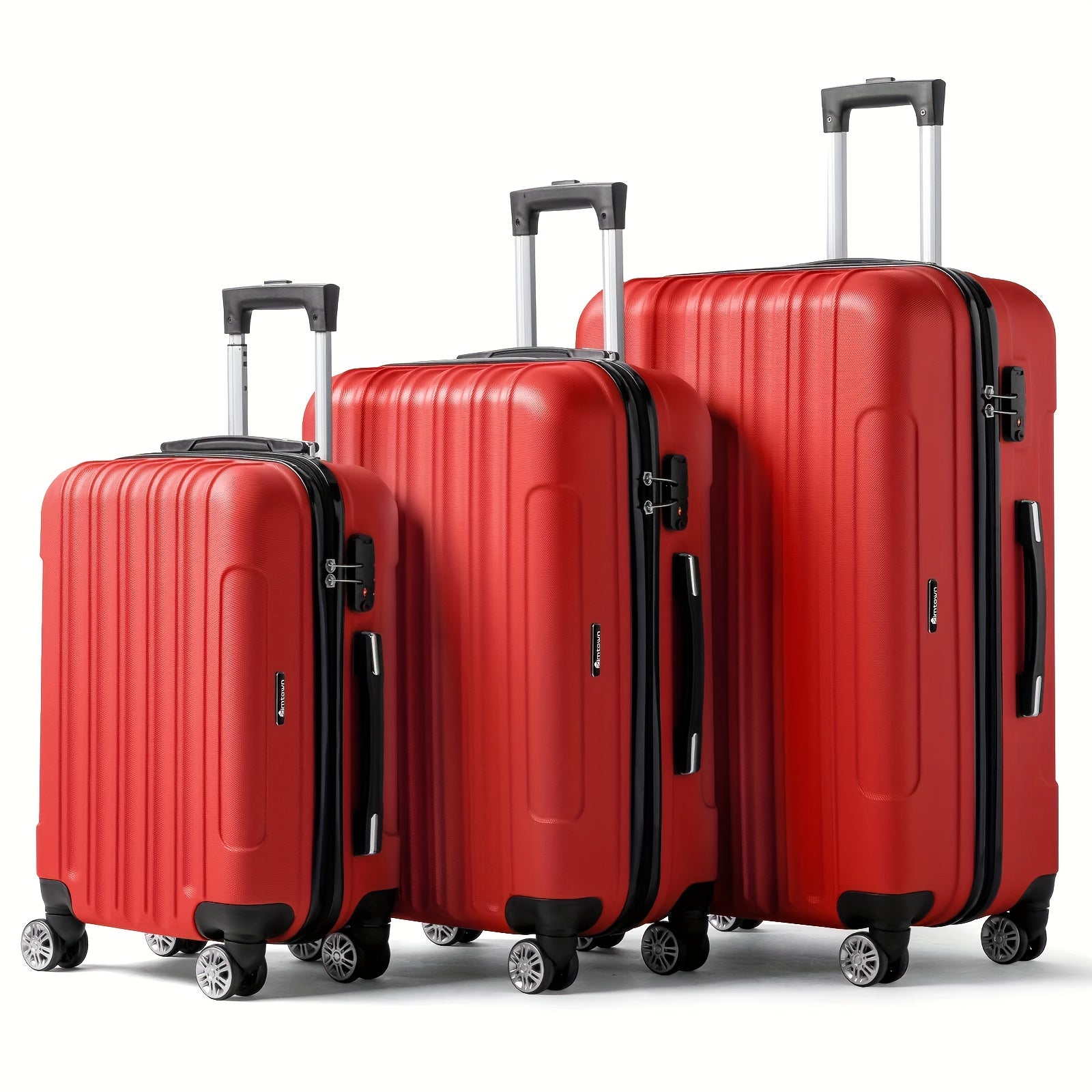 AUTOFOREVER 3-Piece ABS Hardshell Luggage Set – Super Light Scratch-Resistant 20"/24"/28" Spinner Suitcases with Aluminum Frame & Combination Lock (Bright Pink/Grey/Violet/Purple)