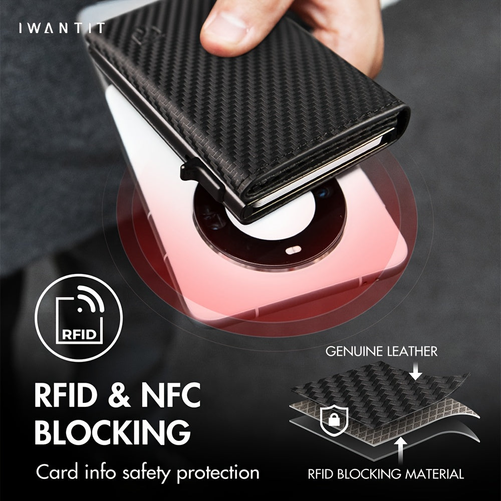 Men's Minimalist Wallet with Credit Card Holder, Premium Full Grain Leather, Smart Pop-up Design, Slim Trifold Wallet, RFID Protection, Front Pocket, ID Window, Father's Day wallet (No Airtag Included)