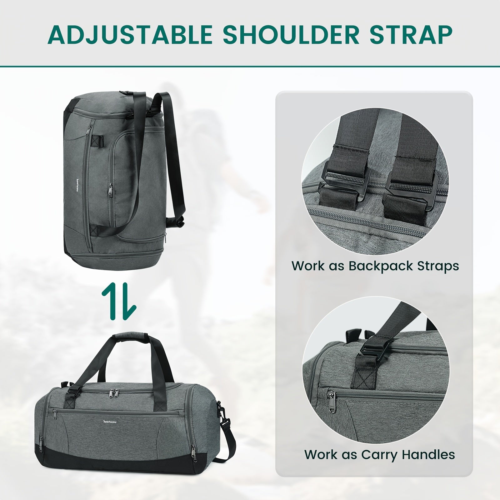 Large Capacity Travel Duffel Bag with Shoe Compartment & Wet Pocket – Vintage Polyester Gym, Weekend & Overnight Bag with Adjustable Strap for Men & Women