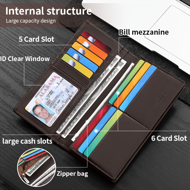 GERUOLA Men’s Genuine Leather Long Wallet – Top-Grain Cowhide RFID Blocking Large Capacity Card Holder for Business, Work & Commuting, Perfect Gift for Birthday, Anniversary & Holidays