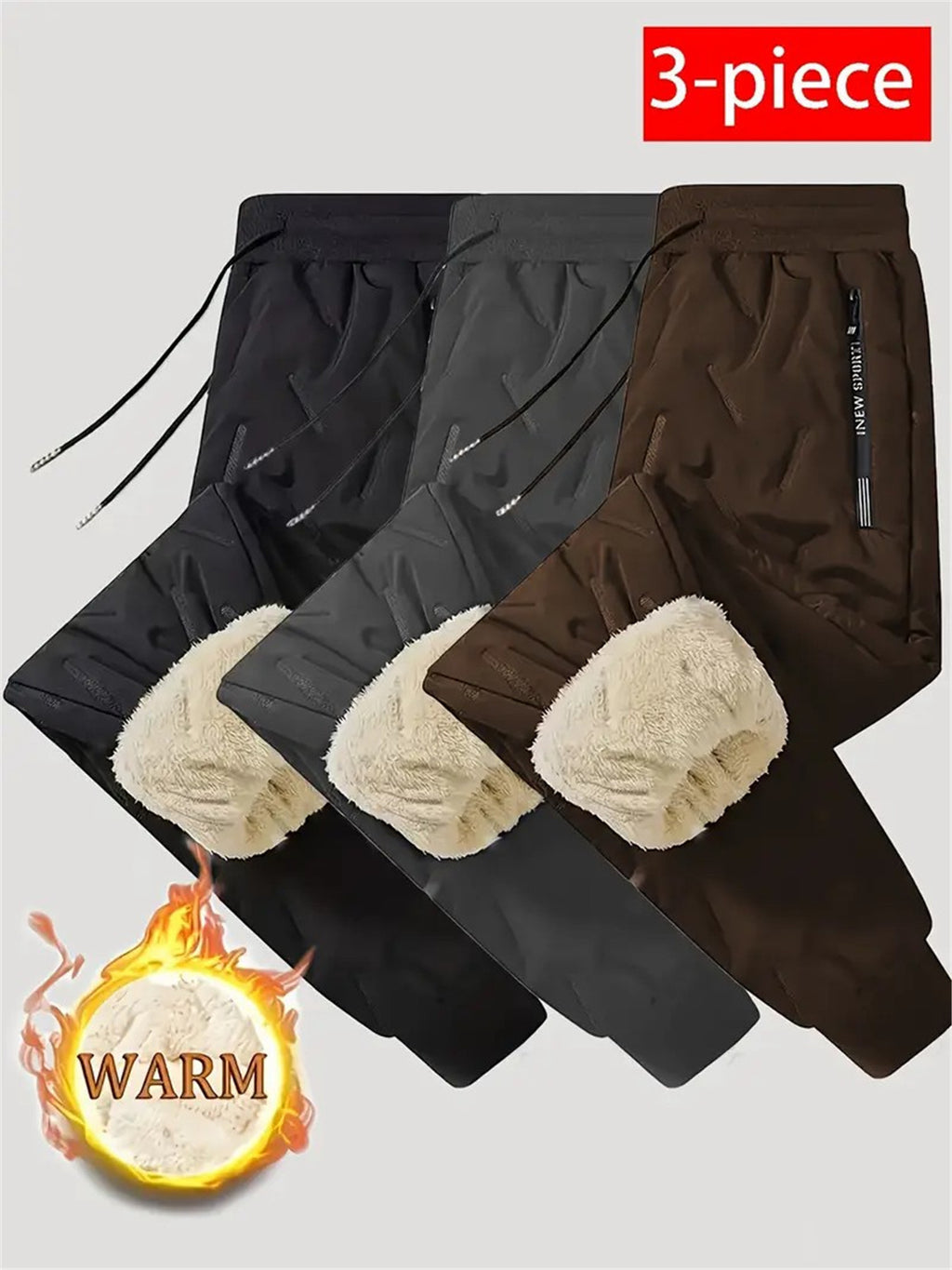 3pcs Men's Winter Pants with Jacket-Like Thigh Pouches - Windproof & Cold-Resistant Ankle-High Trousers for Skiing, Snowboarding, Sports (Black/Dark Grey/Brown) - Machine Washable Thickened, Winter Pants For Men, Mens Pants,