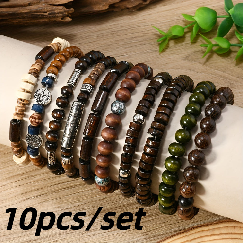 10pcs Boho Polymer Clay Bead Bracelets Set – Colorful Stretch Stackable Bracelets for Casual Wear, Parties & Vacations, All-Season Bohemian Jewelry