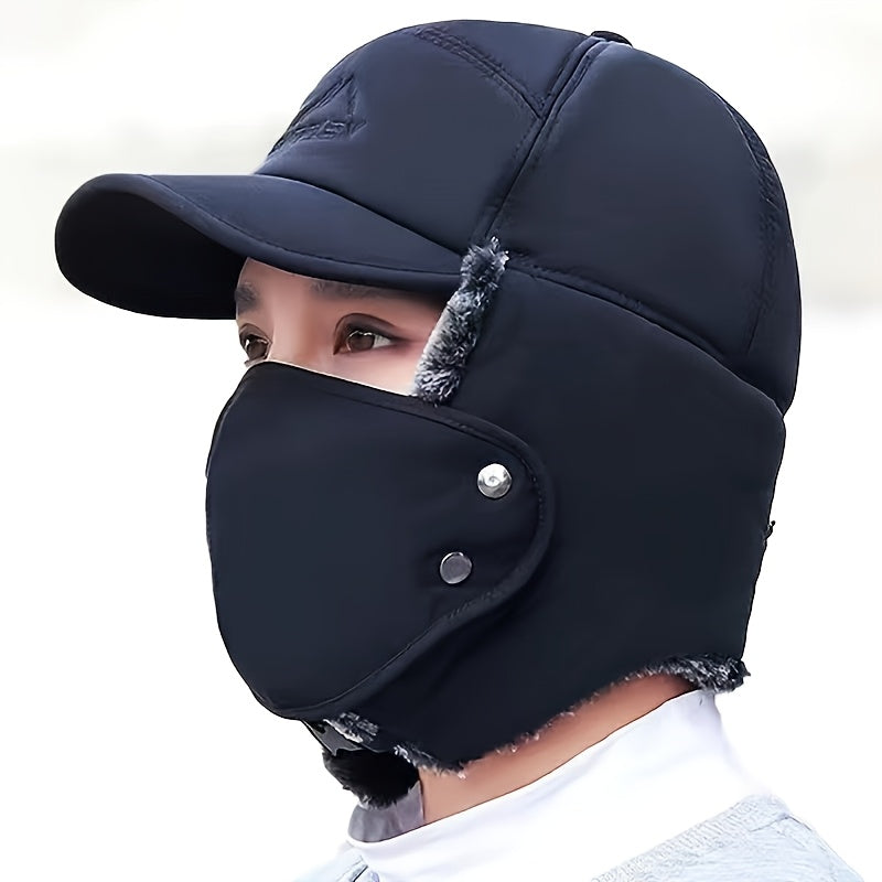 Unisex Winter Ski Hat with Detachable Face Mask & Windproof Earmuffs – Fleece-Lined Full Face Coverage for Skiing, Snowboarding, Cycling & Ice Skating