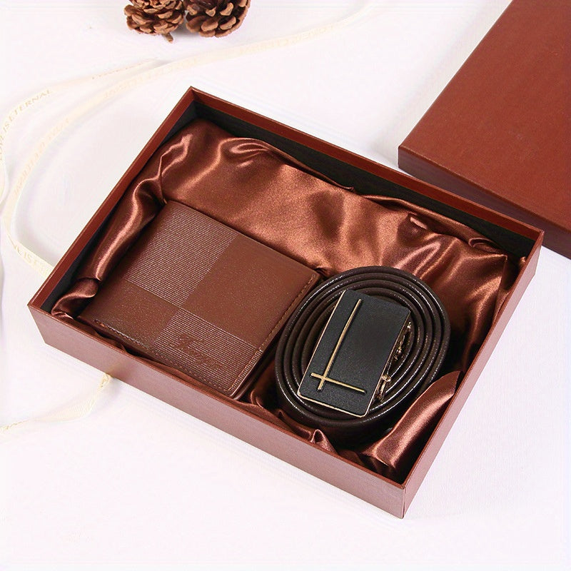 Men’s Luxury PU Gift Set (2–10pcs) – Golden Business Wallet, Belt & Watch-Style Accessories in Red-Lined Gift Box for Husband, Boyfriend – Birthday, Valentine’s Day & New Year