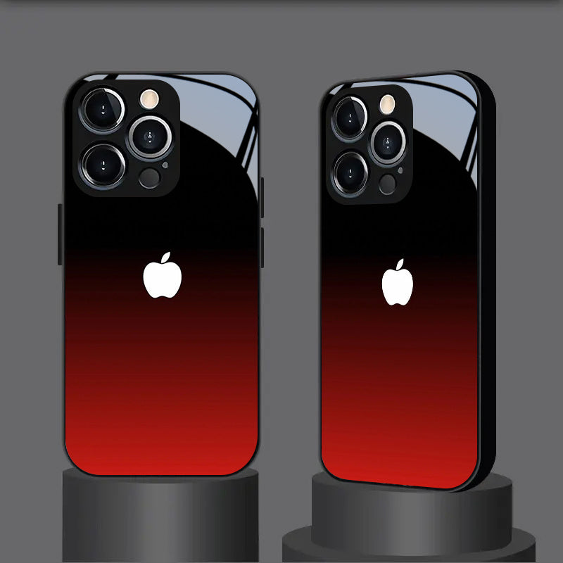 Red & Black Gradient Glass Phone Case for iPhone 16/15/14/13/12 Series – Premium Tempered Glass Slim Protective Cover