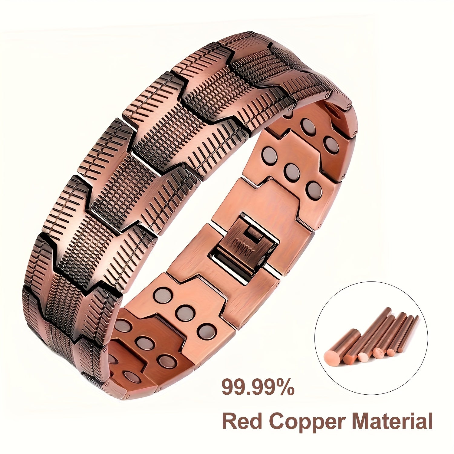 Men’s Magnetic Copper Bracelet with 3-Row Neodymium Magnets – Adjustable Vintage Magnetic Jewelry for Daily & Formal Wear
