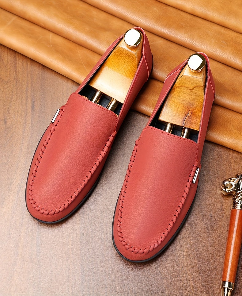 Men’s Business Casual Leather Loafers – Pointed Toe Slip-On Dress Shoes with Rubber Sole, All-Season Minimalist Office & Party Shoes (White)