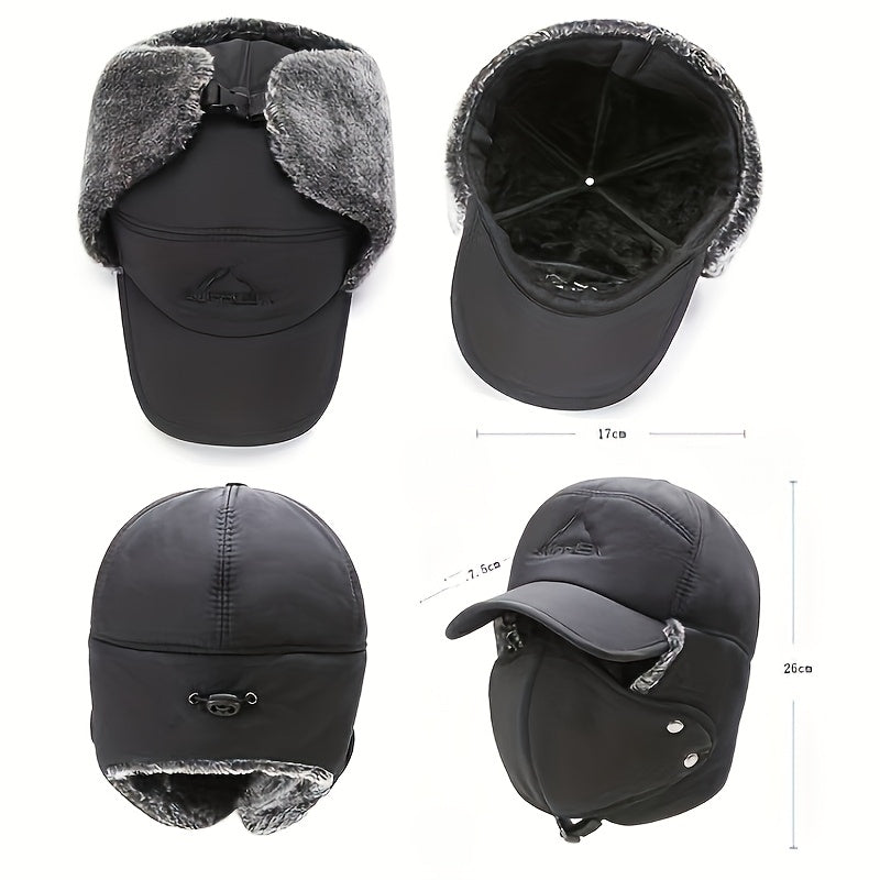 Unisex Winter Ski Hat with Detachable Face Mask & Windproof Earmuffs – Fleece-Lined Full Face Coverage for Skiing, Snowboarding, Cycling & Ice Skating