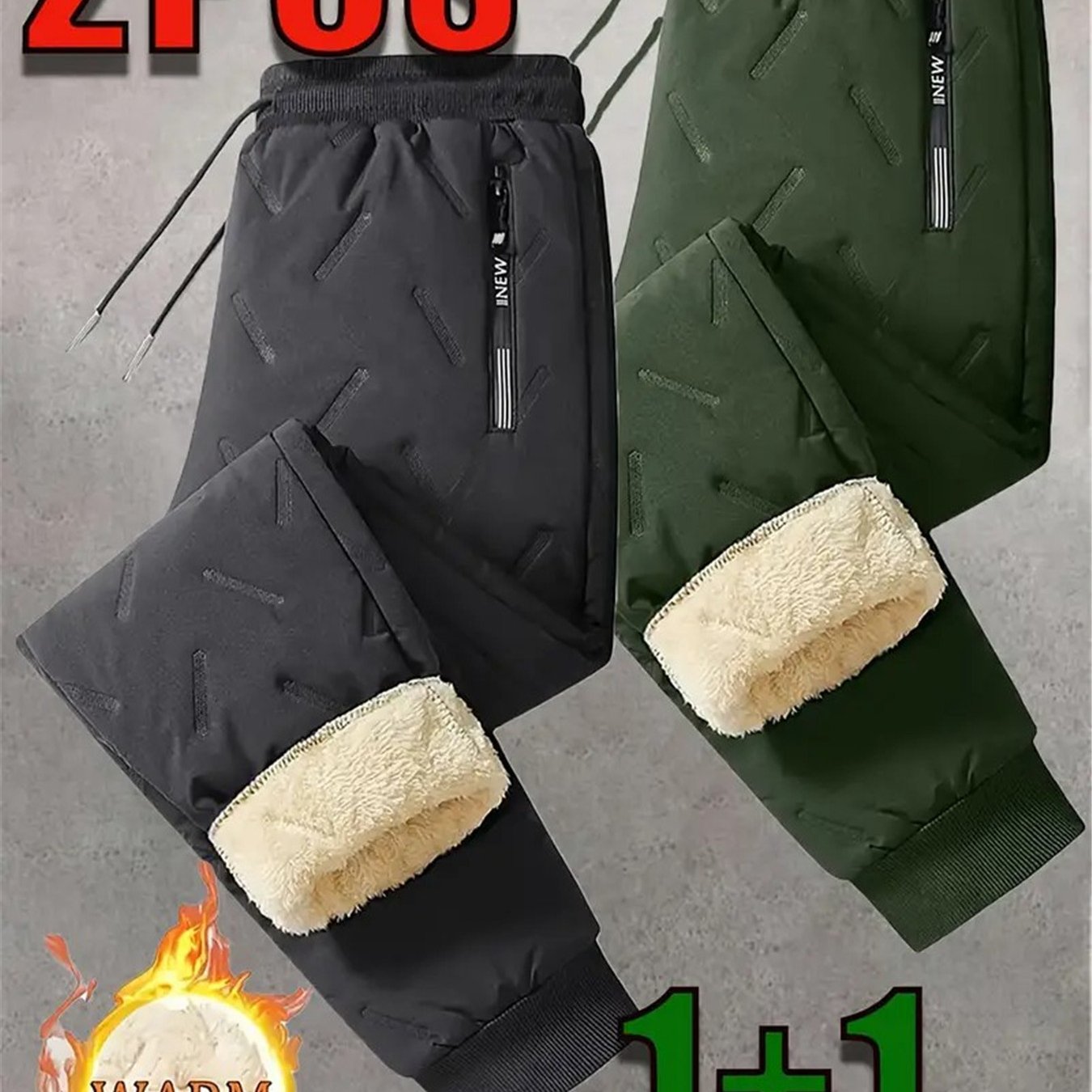 2-Pack Men’s Winter Warm Straight-Leg Pants – Low-Rise Casual Trousers with Pockets, Lightweight & Breathable Outdoor Winter Wear
