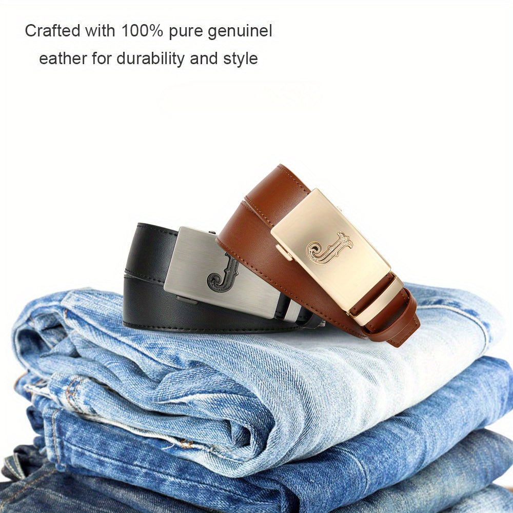 2pcs Men’s Leather Ratchet Belt Set – Black & Brown Automatic Buckle Dress Belts for Jeans, Suits & Casual Pants, Perfect Men’s Gift for Any Occasion