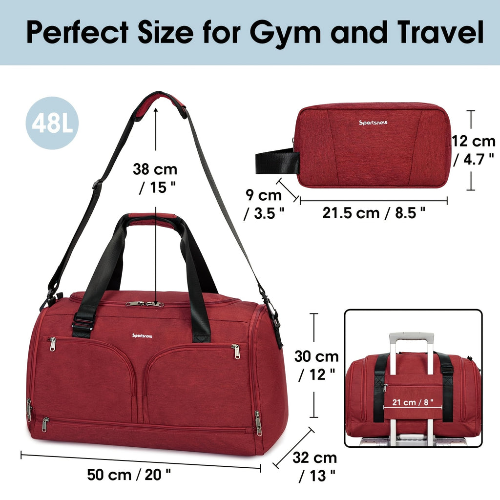Large Capacity Travel Duffel Bag with Shoe Compartment & Wet Pocket – Vintage Polyester Gym, Weekend & Overnight Bag with Adjustable Strap for Men & Women