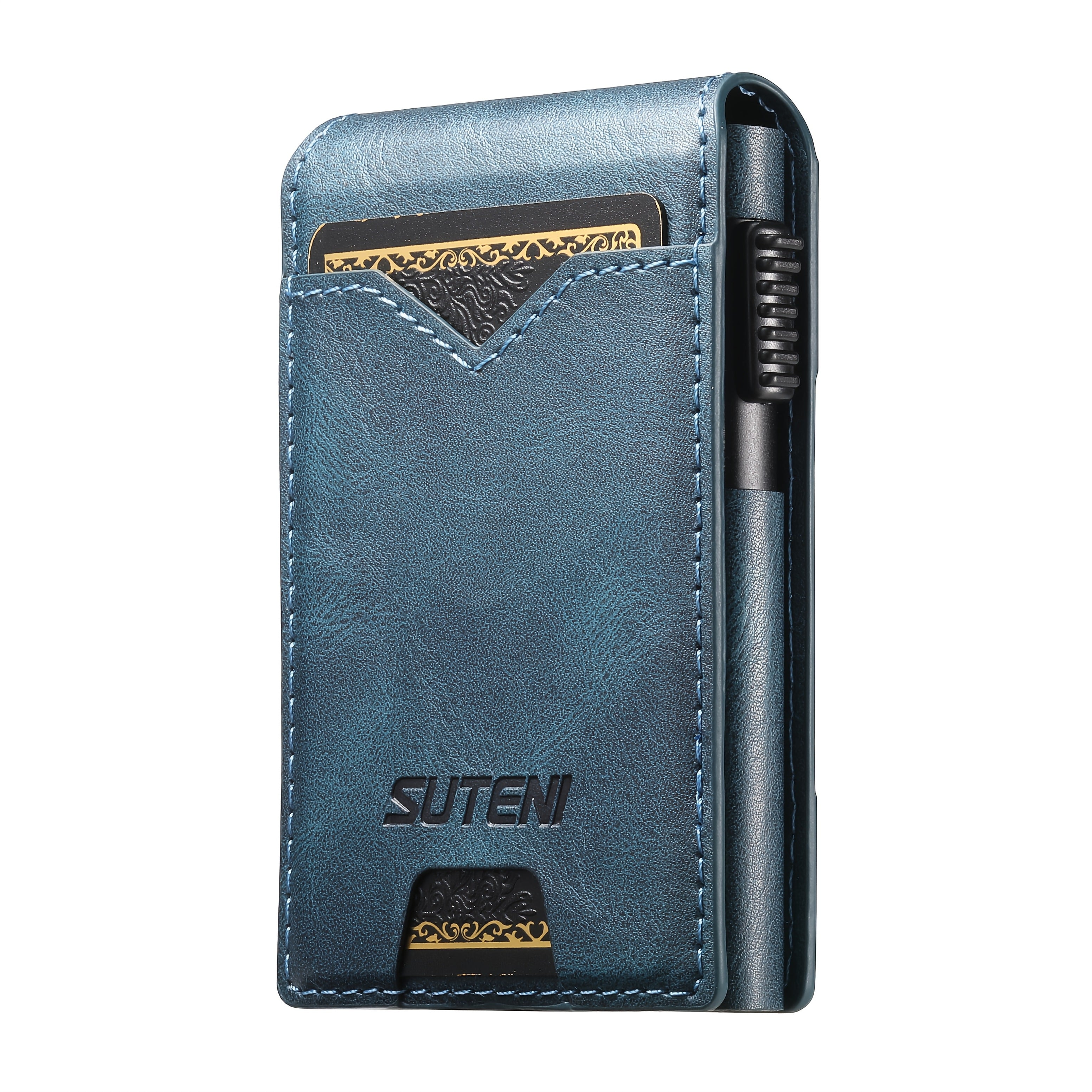 SUTENI Men’s Automatic Card Ejector Wallet – Light Brown Oil-Wax Faux Leather Business Wallet with Flip Cover, Photo Slot & Multiple Card Slots