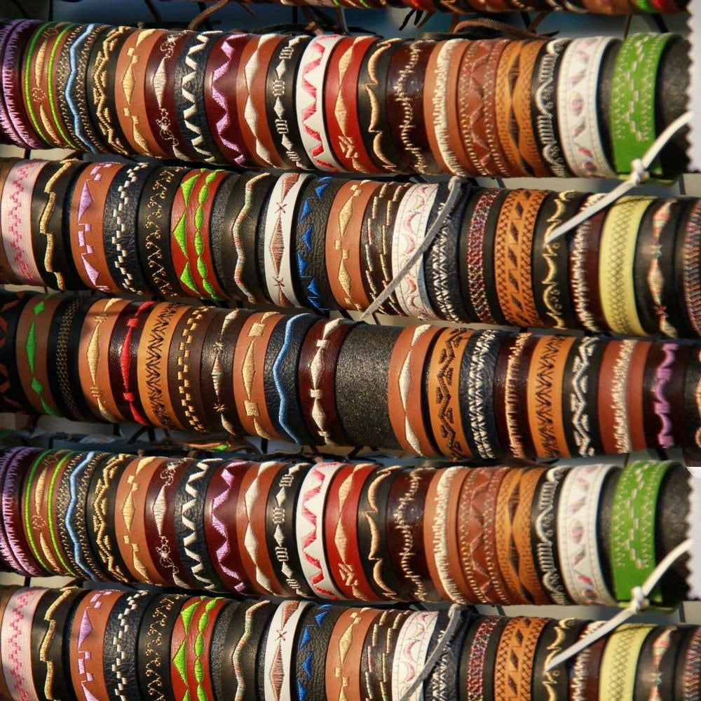 10pcs Mixed-Color Hand-Woven Bracelet Set – Retro Ethnic Vintage Style Unisex Artificial Leather Bracelets for Casual Wear & Halloween Gifts