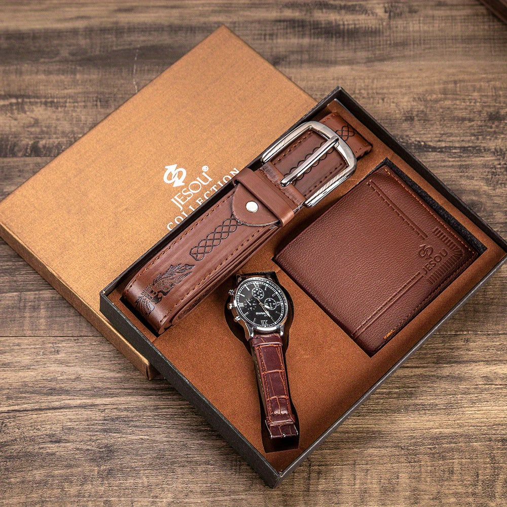 Men'S Gift Set Father'S Day Gift Beautifully Wrapped Watch + Wallet Belt Set Creative Combo Set