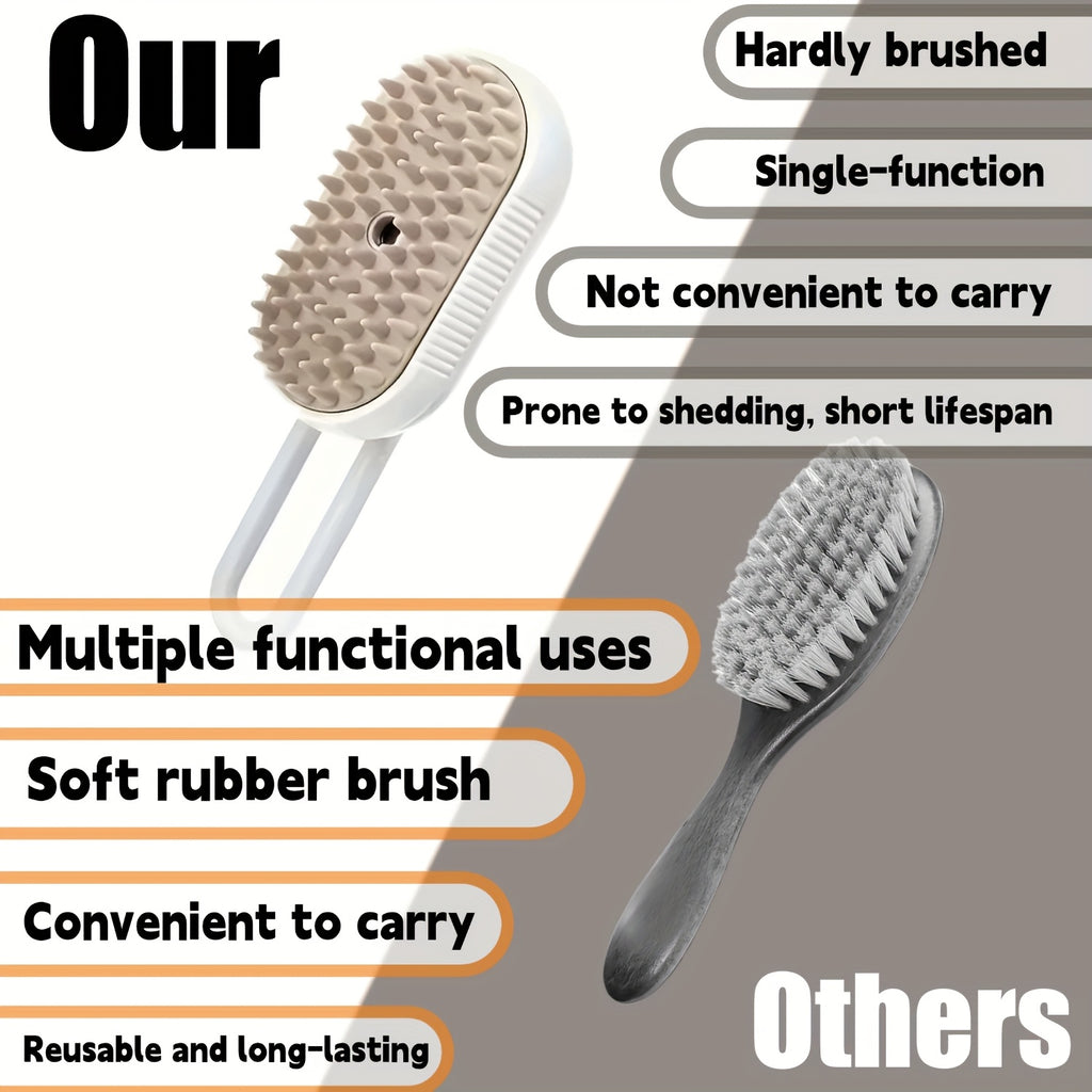 2025 Upgraded TEDDY RUN 4-in-1 Pet Steam Brush – Self-Cleaning Deshedding Comb with Spray, Anti-Static Grooming Tool for Cats & Dogs, USB Rechargeable Rubber Bristle Brush