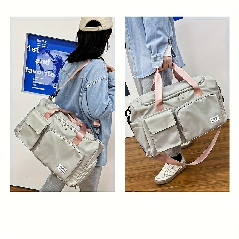 Unisex Weekend Travel Duffel Bag with Wet/Dry Pocket & Shoe Compartment – Lightweight Heavy-Duty Nylon Gym Bag with Adjustable Strap (Grey/Black)