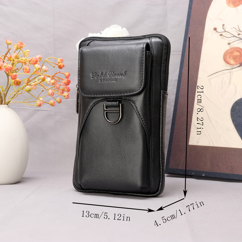 EAPN Men’s Genuine Leather Waist Bag & Wallet Combo – Black Top-Grain Crossbody Belt Bag with Multi-Pockets, Detachable Adjustable Strap & Zipper Closure for Daily Commute, Business & Casual