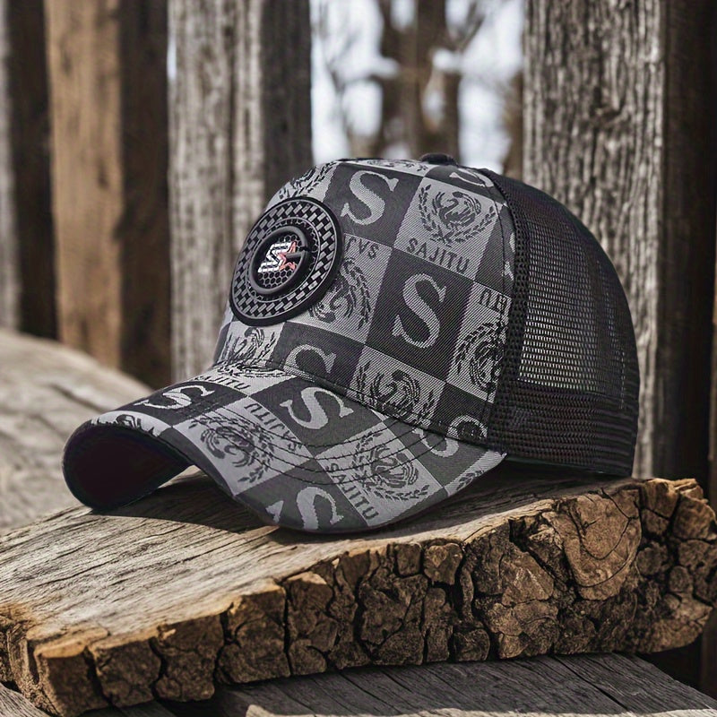 Men’s Casual Baseball Cap – Lightweight Cotton-Blend Trucker Hat with Alphabet Print Visor for Daily Streetwear