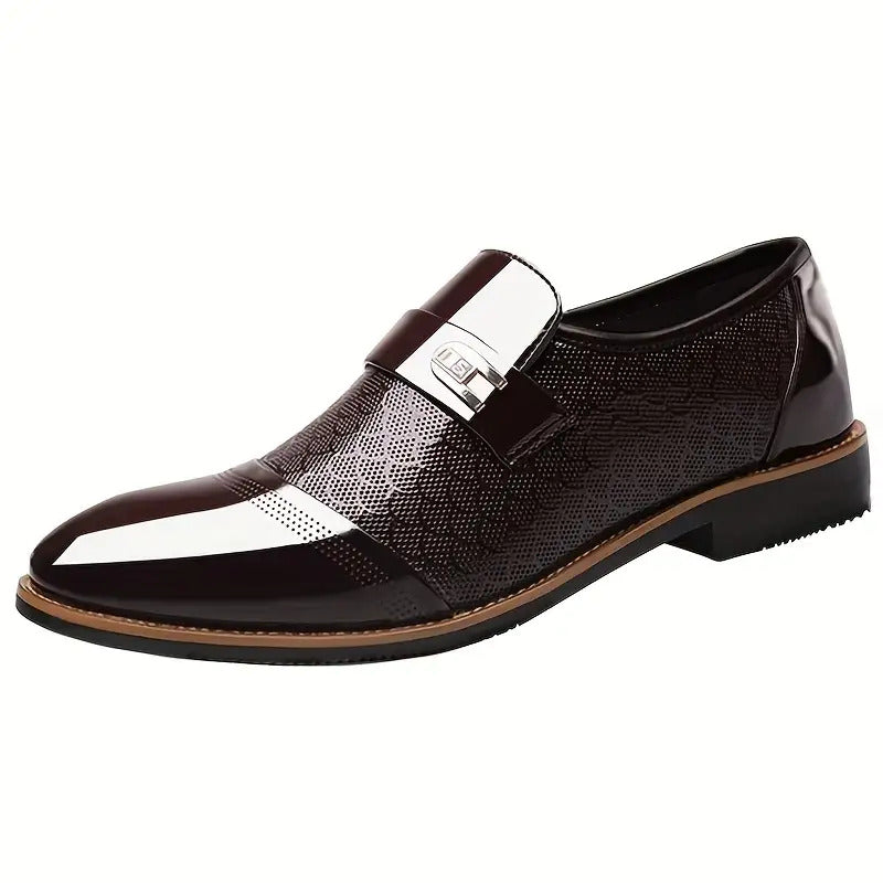 Men’s Embossed Slip-On Business Oxfords – Pointed Toe Lug Sole Dress Shoes for Wedding, Party & Office, Low-Top Formal Shoes in Solid Color