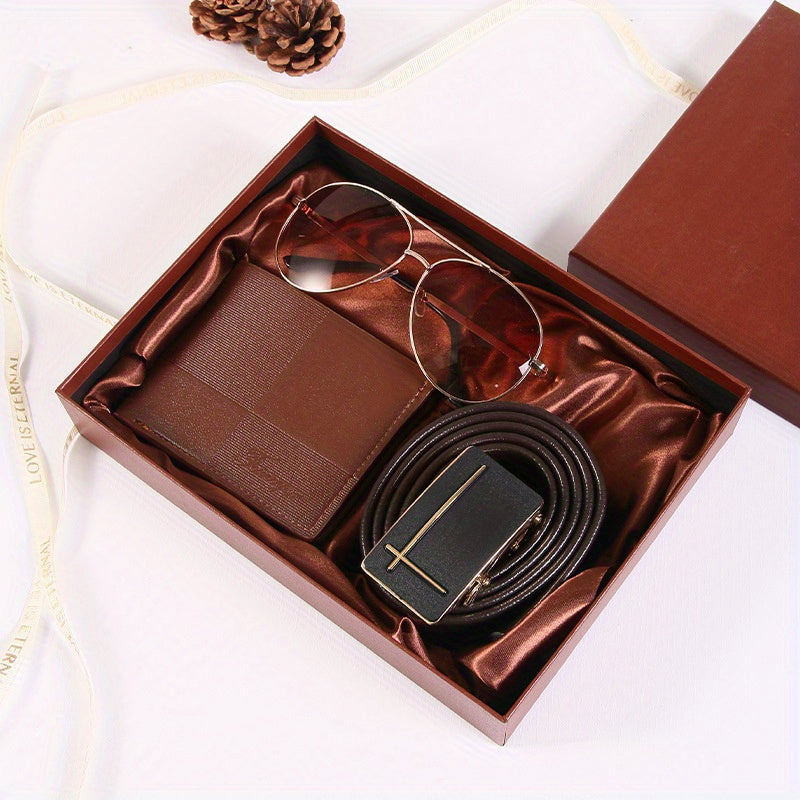 Men’s Luxury PU Gift Set (2–10pcs) – Golden Business Wallet, Belt & Watch-Style Accessories in Red-Lined Gift Box for Husband, Boyfriend – Birthday, Valentine’s Day & New Year