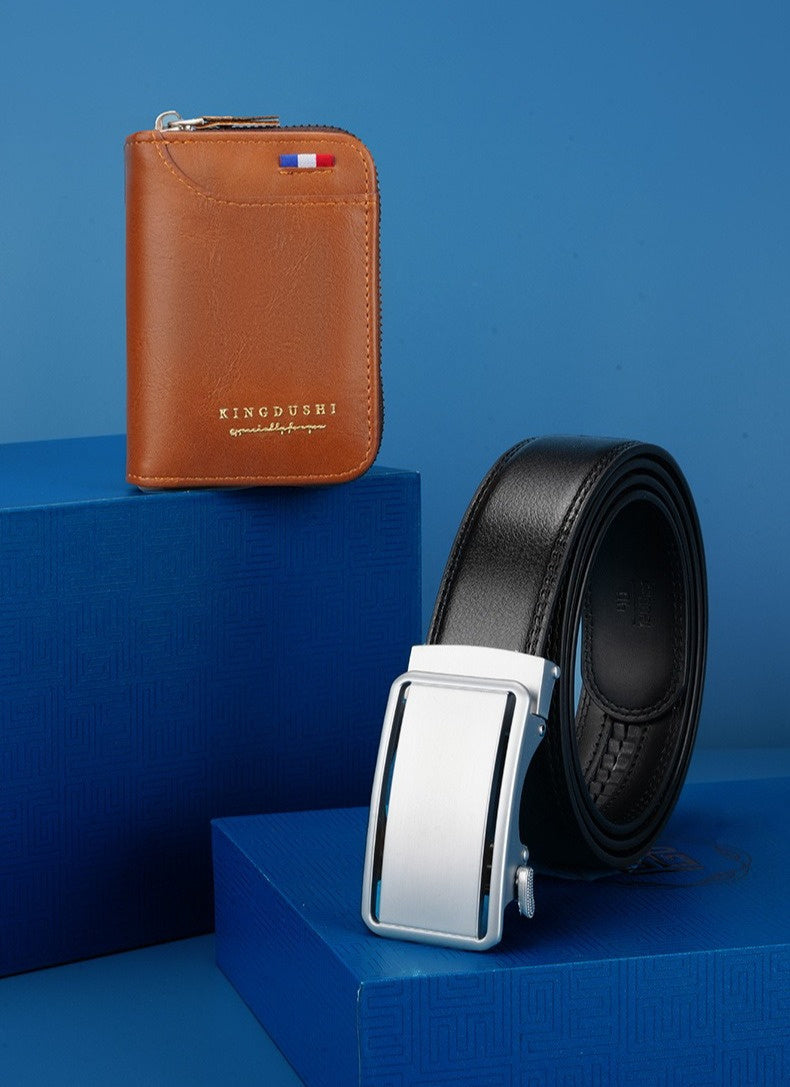 High-End Men’s Wallet & Automatic Buckle Belt Set – Premium PU Leather Gift Box for Dad, Husband & Gentlemen